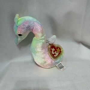 Ty Pink and Green Stuffed Seahorse Toy